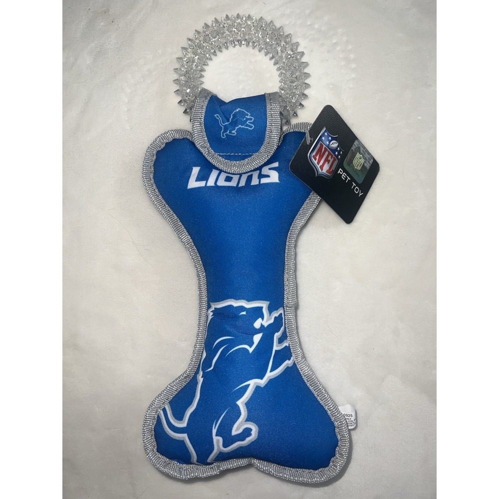Detroit Lions NFL Dog Toy Tug Bone Squeaky Ring Handle Durable Pet‎ NEW